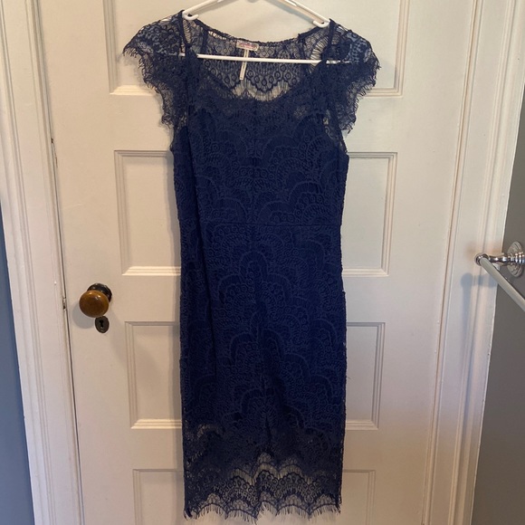 Free People Dresses & Skirts - Free People Navy Blue Lace Overlay Mini Dress